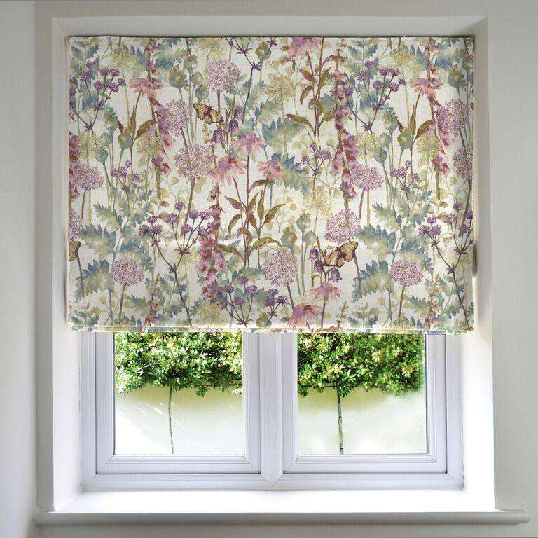 McAlister Textiles Wildflower Pastel Purple Linen Roman Blind Roman Blinds Standard Lining 130cm x 200cm 