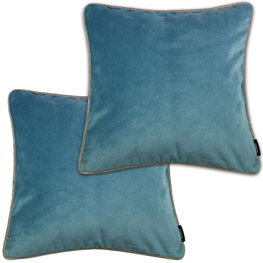 McAlister Textiles Matt Duck Egg Blue Velvet 43cm x 43cm Piped Cushion Sets Cushions and Covers Cushion Covers Set of 2 