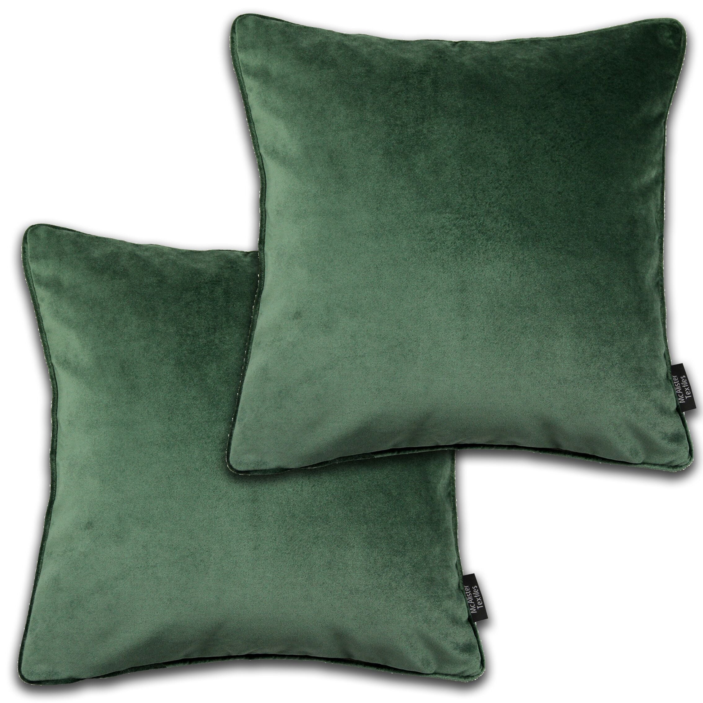 McAlister Textiles Matt Moss Green Velvet 43cm x 43cm Piped Cushion Sets Cushions and Covers Cushion Covers Set of 2 