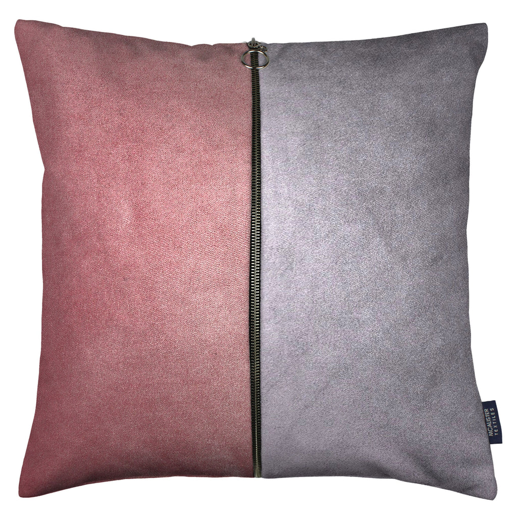 McAlister Textiles Decorative Zip Pink + Grey Velvet Cushion Cushions and Covers Cover Only 43cm x 43cm 
