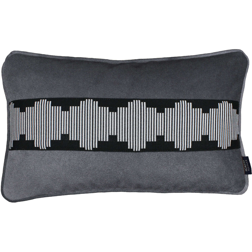 McAlister Textiles Maya Striped Charcoal Grey Velvet Pillow Pillow Cover Only 50cm x 30cm 