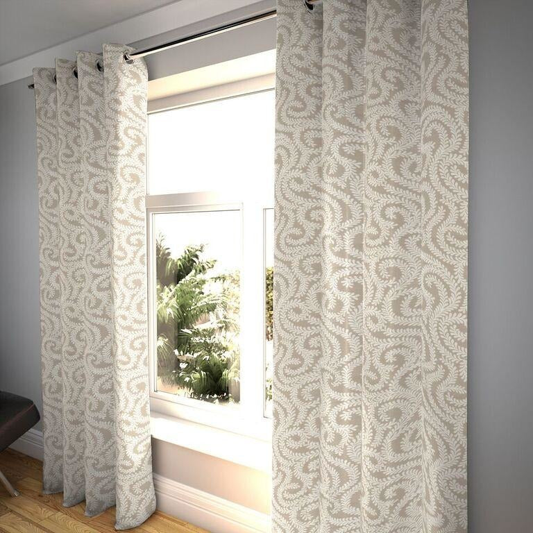 McAlister Textiles Little Leaf Pale Beige Curtains Tailored Curtains 