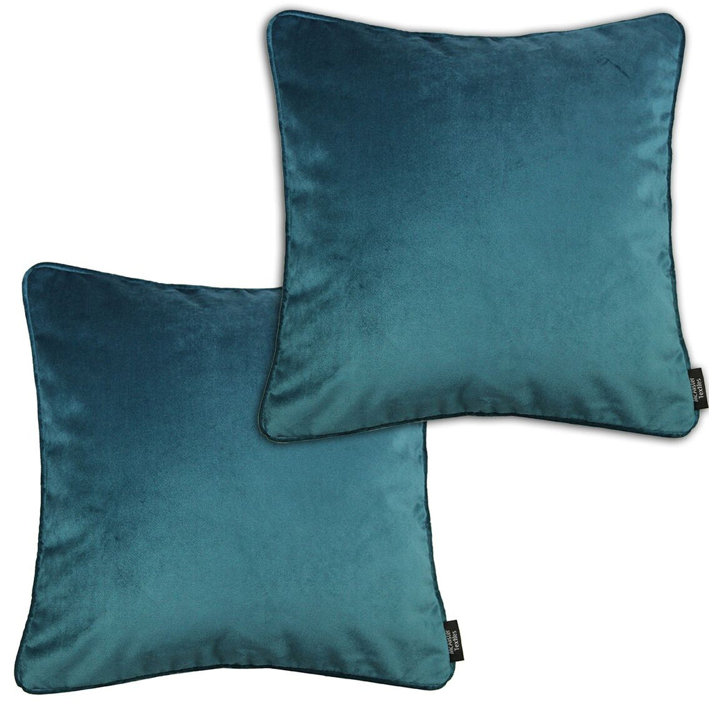 McAlister Textiles Matt Blue Teal Velvet 43cm x 43cm Piped Cushion Sets Cushions and Covers Cushion Covers Set of 2 