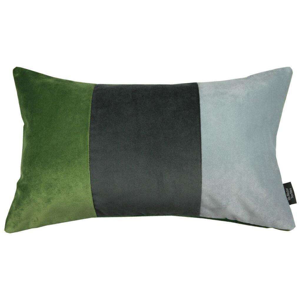 McAlister Textiles 3 Colour Patchwork Velvet Green, Silver + Grey Pillow Pillow Cover Only 50cm x 30cm 