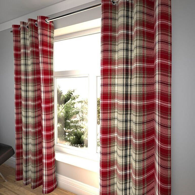 McAlister Textiles Angus Red + White Tartan Curtains Tailored Curtains 