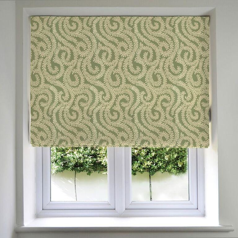 McAlister Textiles Little Leaf Sage Green Roman Blind Roman Blinds Standard Lining 130cm x 200cm 