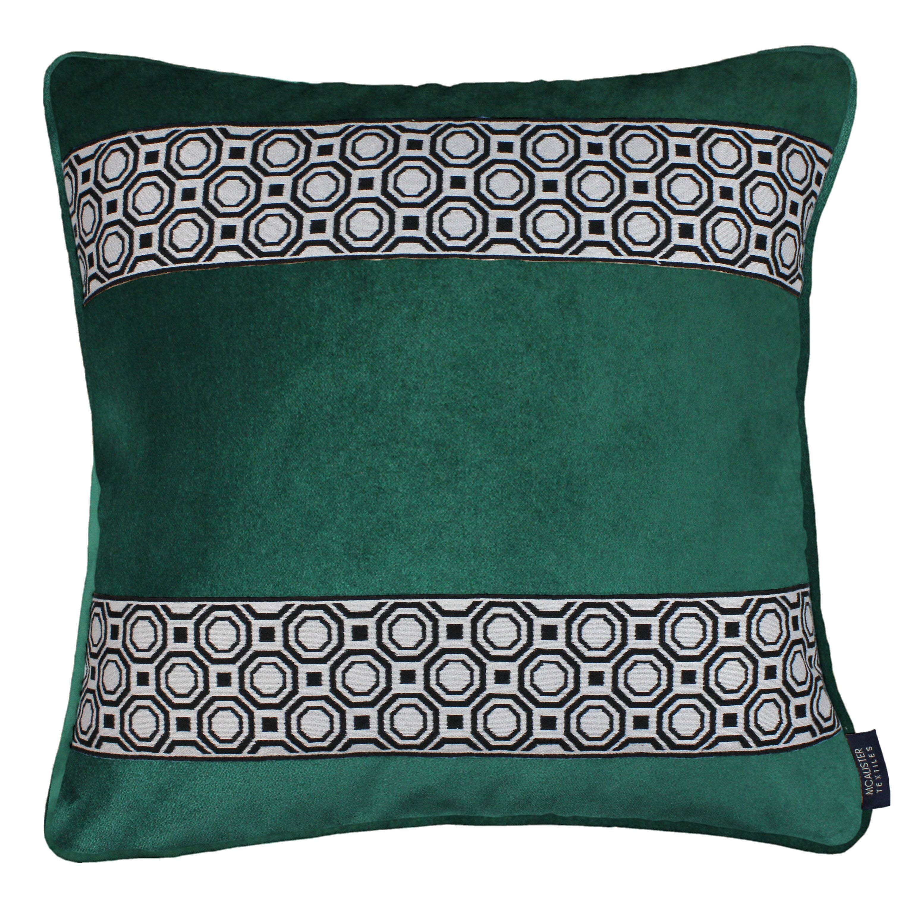 McAlister Textiles Cancun Striped Emerald Green Velvet Cushion Cushions and Covers Polyester Filler 43cm x 43cm 