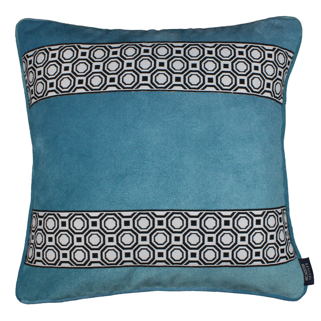 McAlister Textiles Cancun Striped Duck Egg Blue Velvet Cushion Cushions and Covers Polyester Filler 43cm x 43cm 