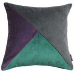 Cargar imagen en el visor de la galería, McAlister Textiles Diagonal Patchwork Velvet Purple, Green + Grey Cushion Cushions and Covers Cover Only 43cm x 43cm 
