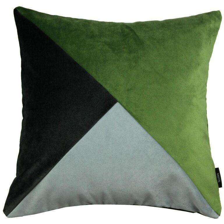 McAlister Textiles Diagonal Patchwork Velvet Green, Silver + Grey Cushion Cushions and Covers Cover Only 43cm x 43cm 